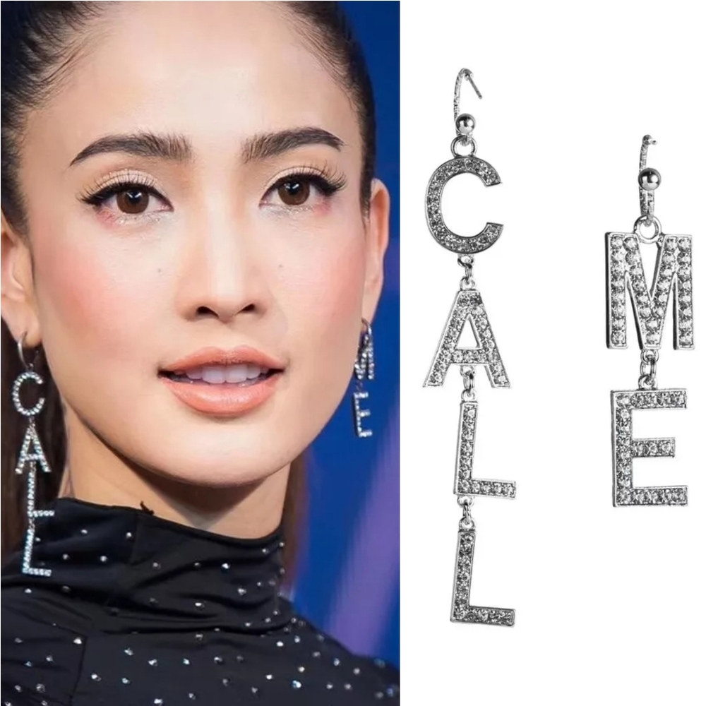 ❤IN STOCK ❤ Rhinestone CALL ME Dangle Earrings - Picture 1 of 4